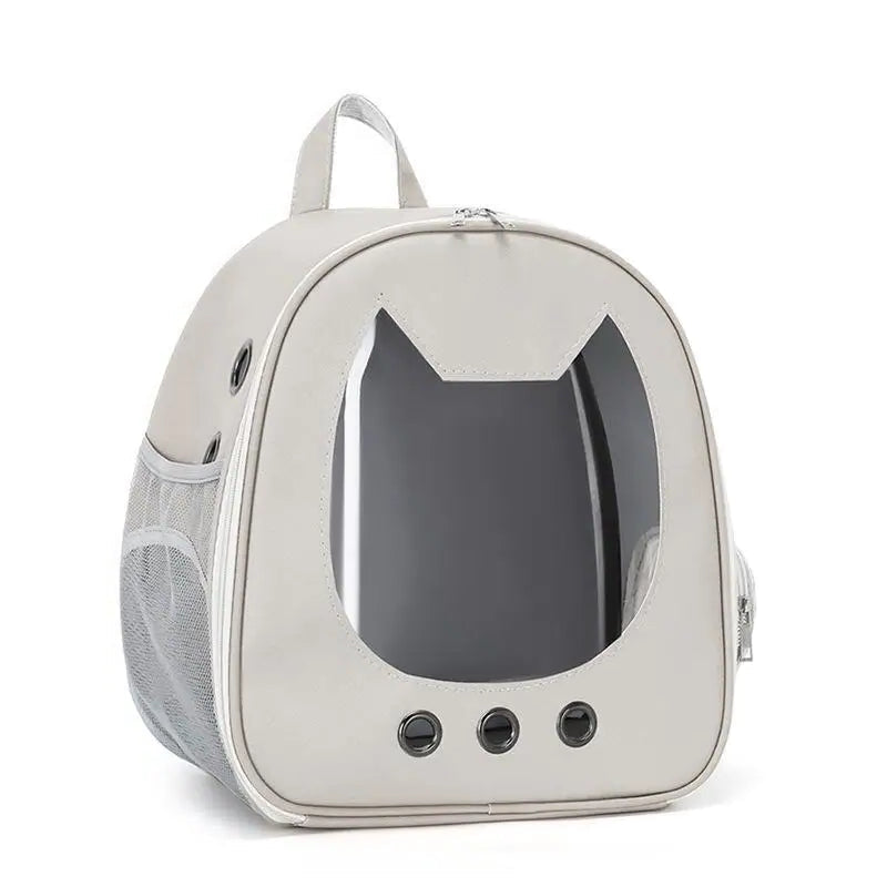 Pet carrier with cat ear design on a white background
