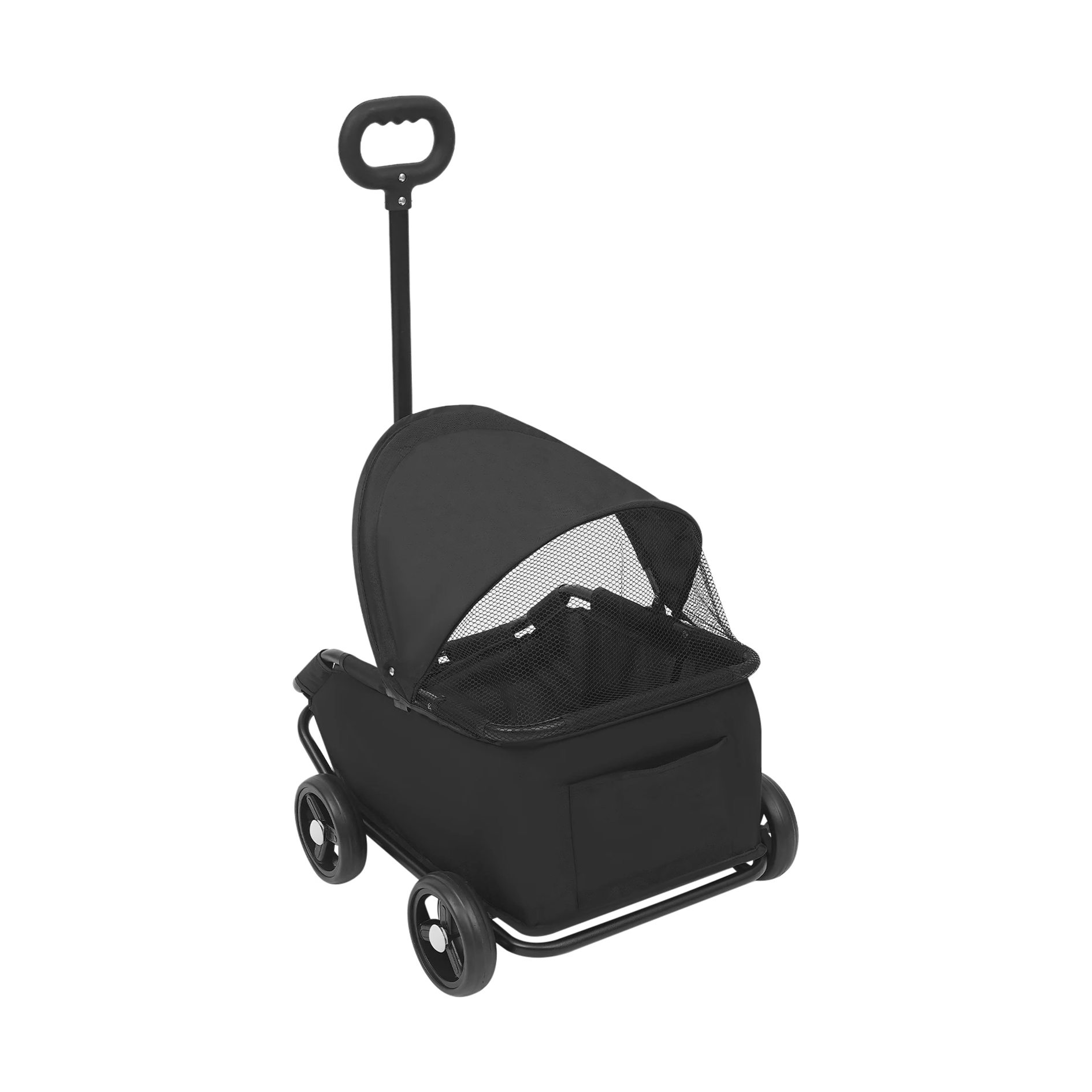 Black pet stroller on a white background