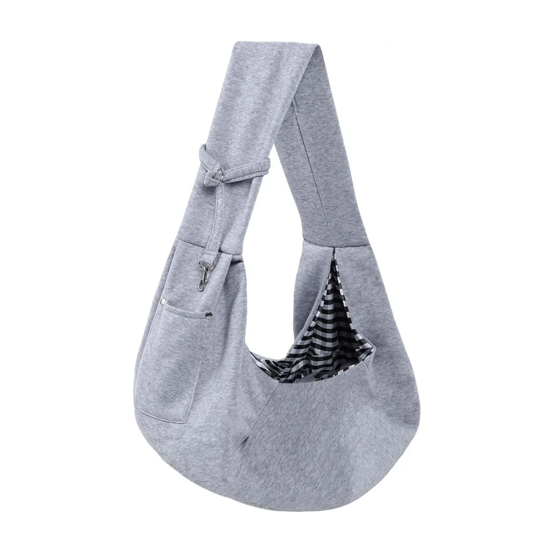 gray pet sling carrier on a white background
