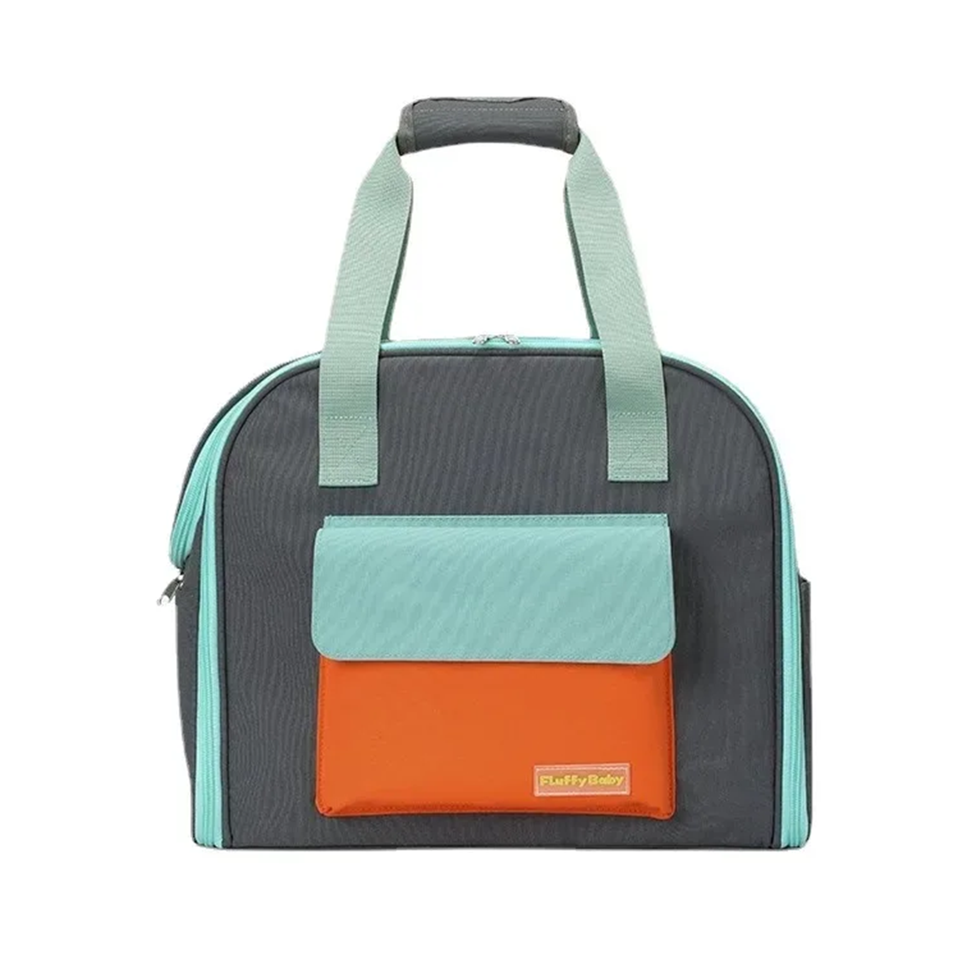blue pet carrier on a white background