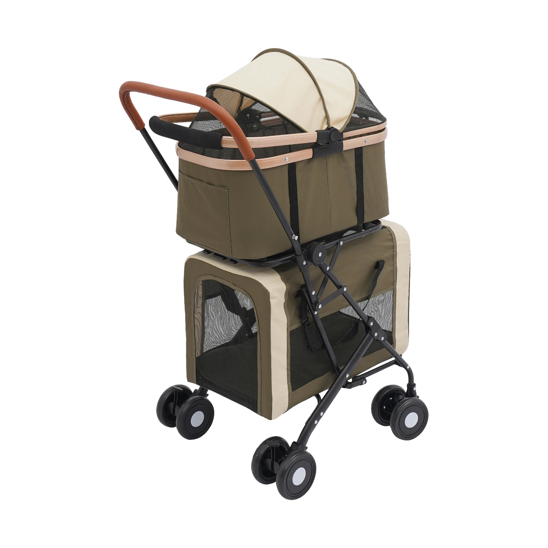 Pet stroller with two compartments on a white background