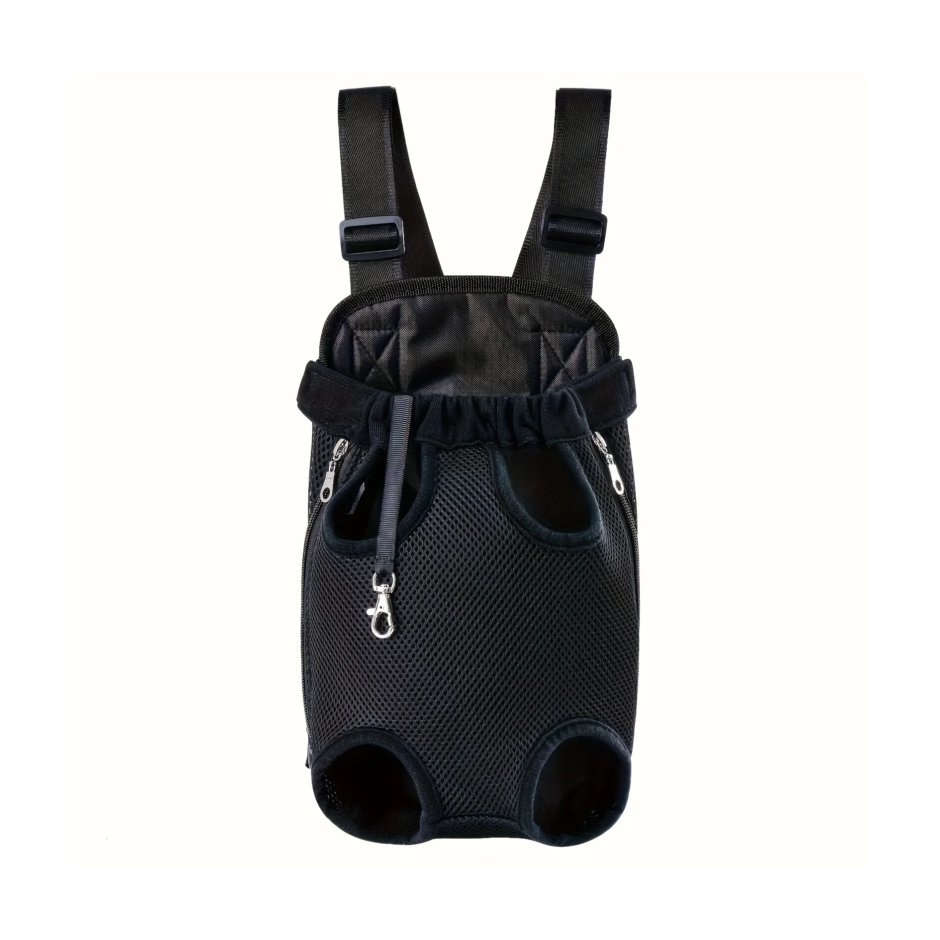 Black pet carrier with straps on a white background