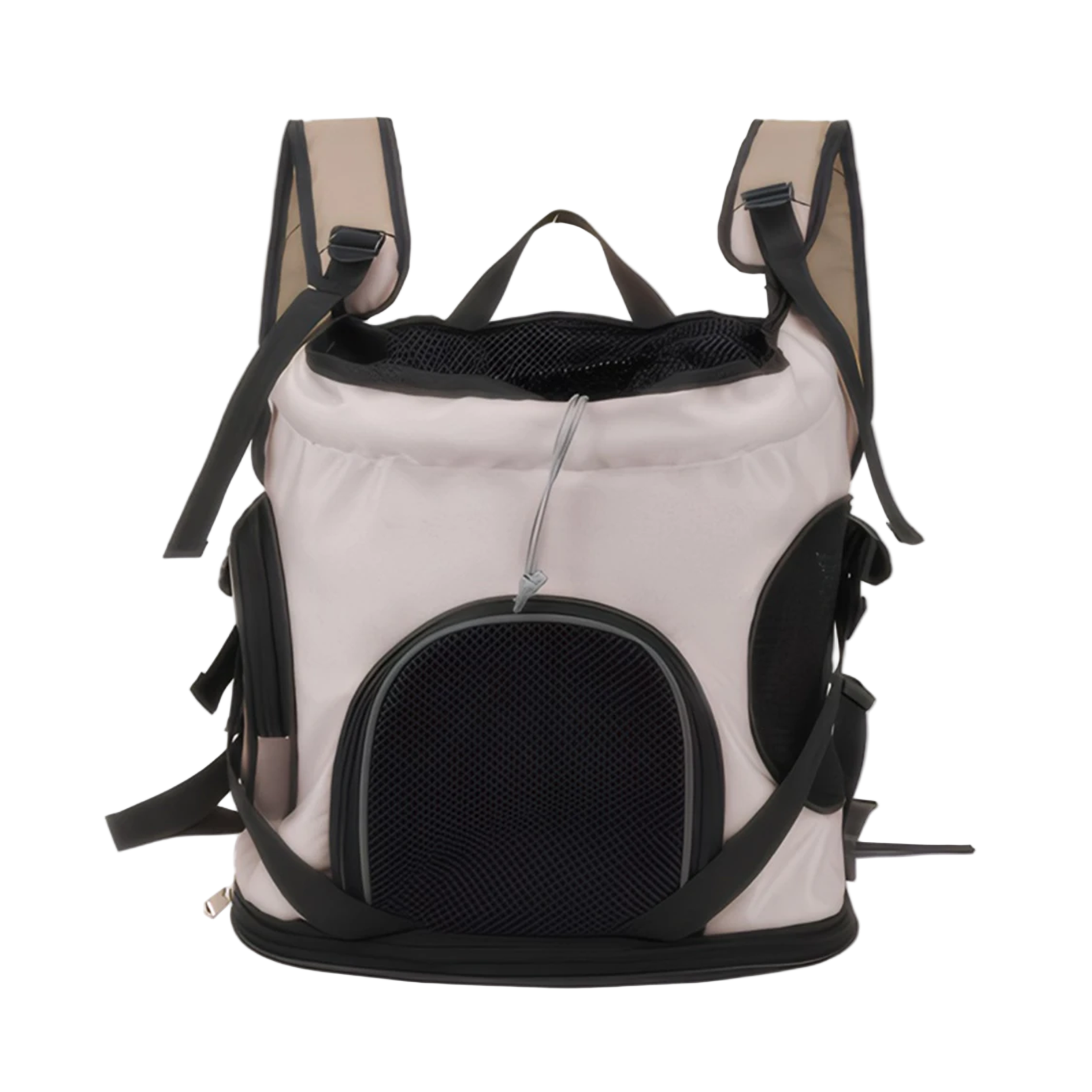 Pet carrier backpack with black interior on a white background