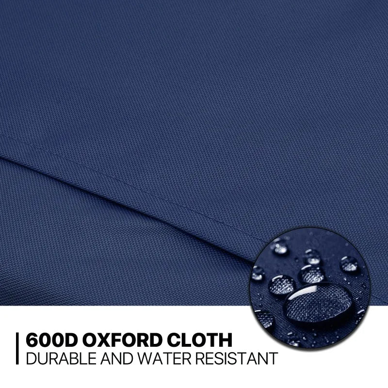 Navy blue fabric with water droplets and '600D Oxford Cloth' text