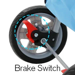 Brake switch on a stroller wheel with a clear background