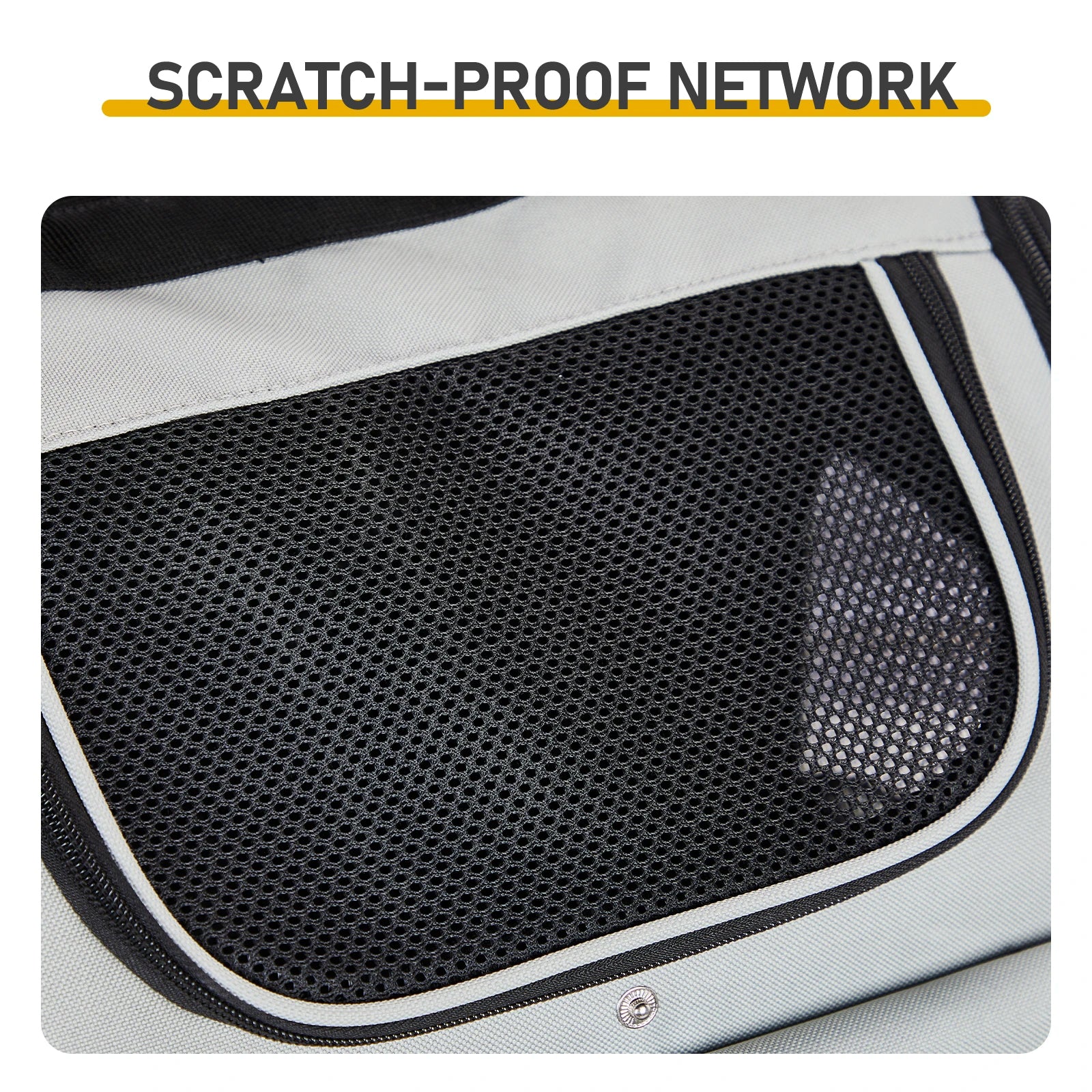 Scratch-proof network material on a product with text overlay