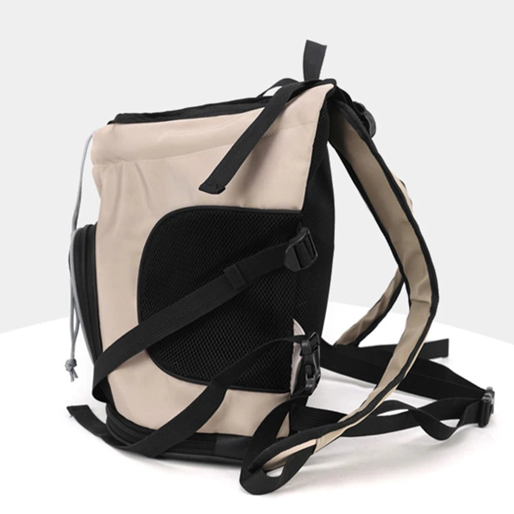 Black and beige backpack on a white background