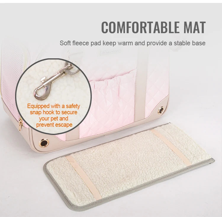 Comfortable mat with safety snap hook feature on a light background