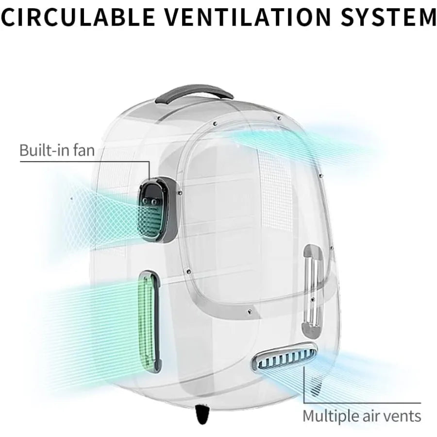 Circulable ventilation system with built-in fan and multiple air vents on a white background