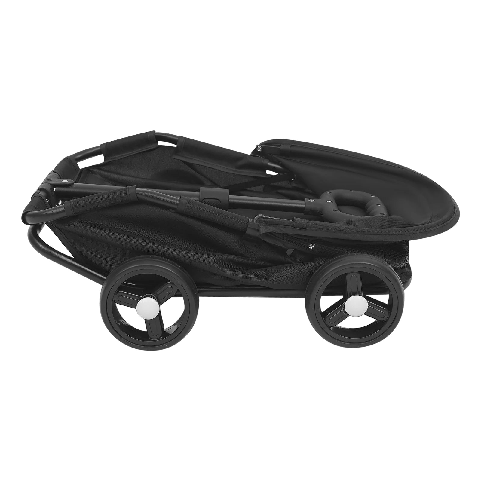 Black baby stroller on a white background
