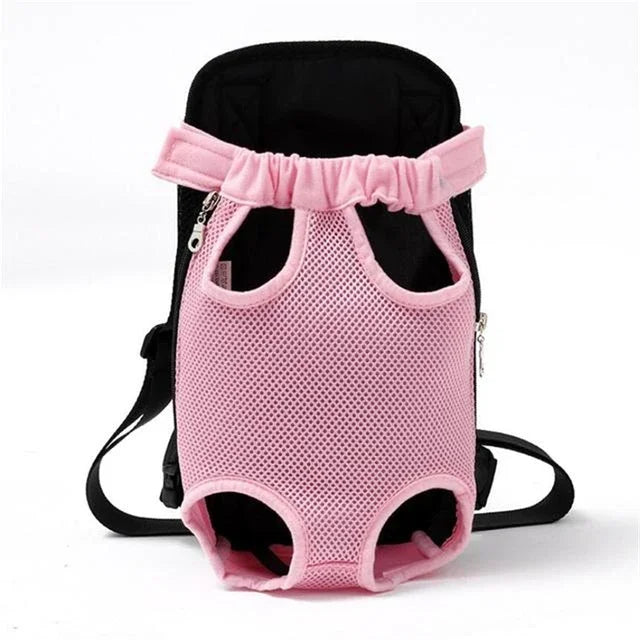 Pink pet carrier backpack on a white background