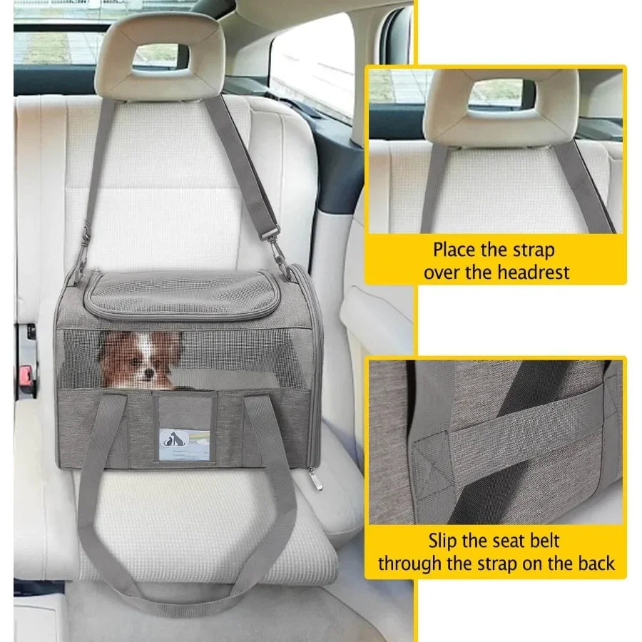 Pet car seat carrier with instructions on how to use it