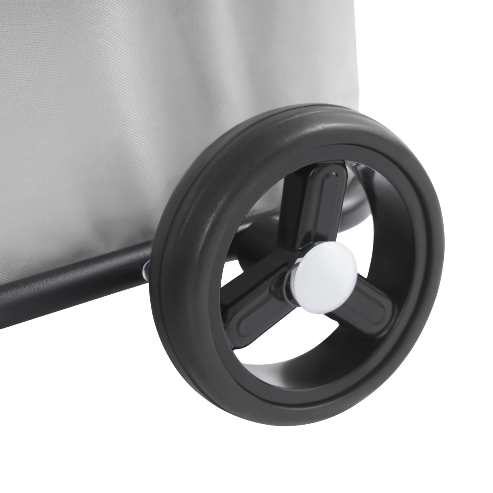Close-up of a suitcase wheel on a white background