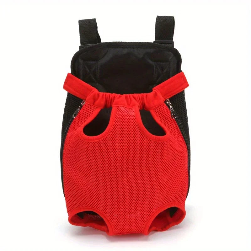 Red and black pet carrier on a white background