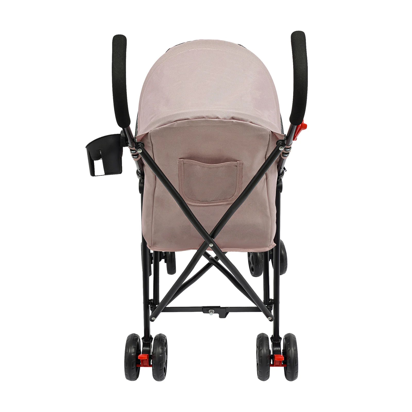 Baby stroller with beige canopy on a white background