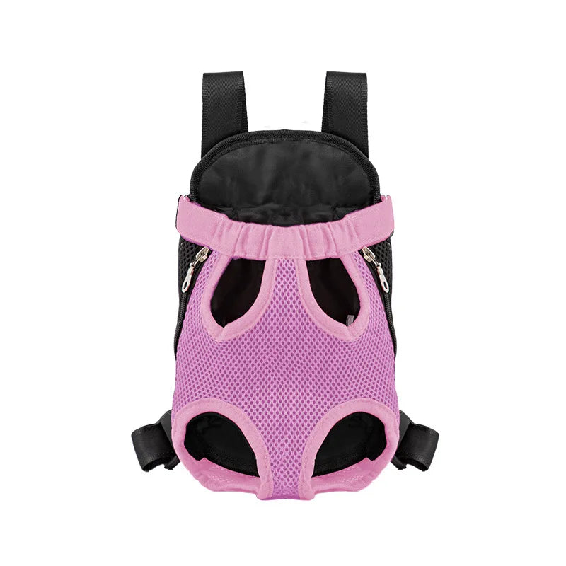 Pink pet carrier backpack on a white background