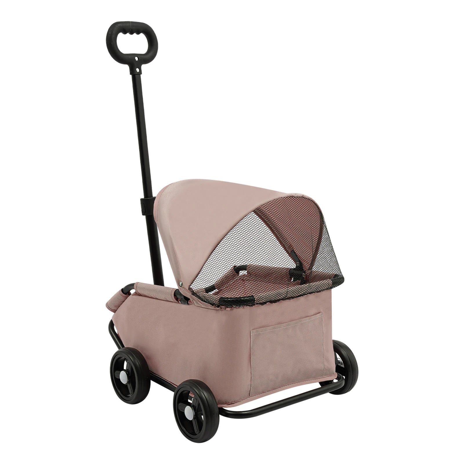 Pet stroller with a mesh cover on a white background