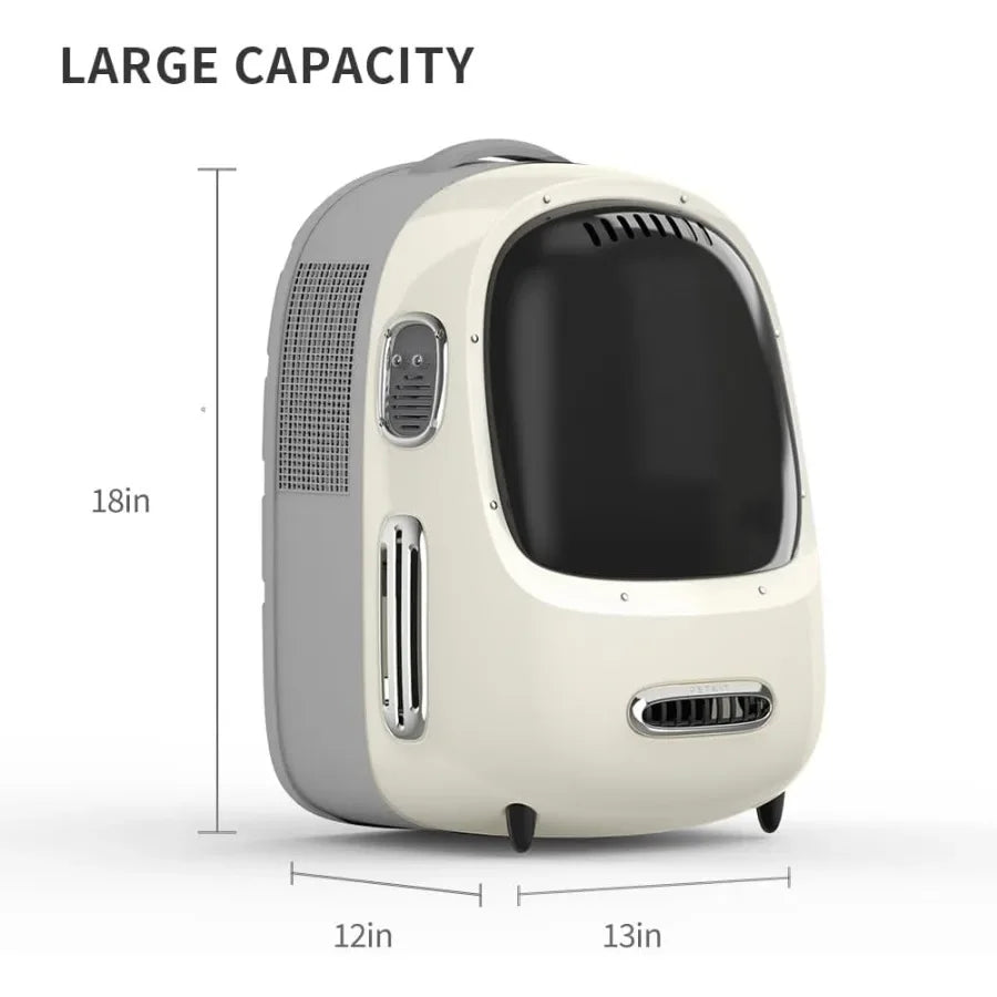 Backpack with large capacity feature, showing dimensions on a white background