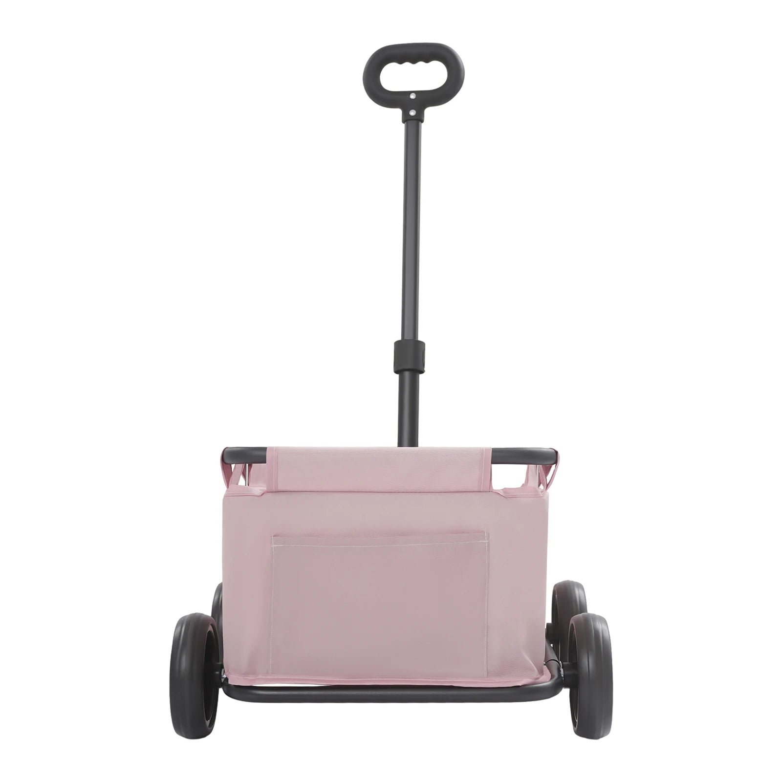 Pink cart with wheels and handle on a white background