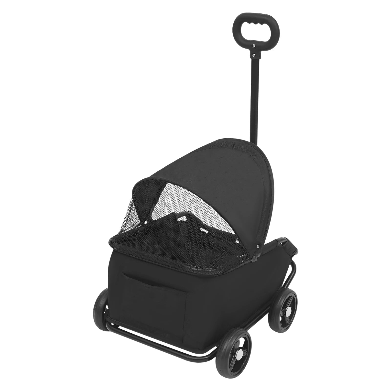 Black pet stroller on a white background