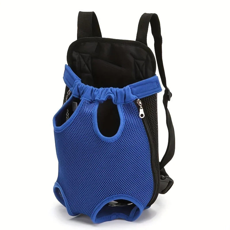 Blue pet carrier backpack on a white background