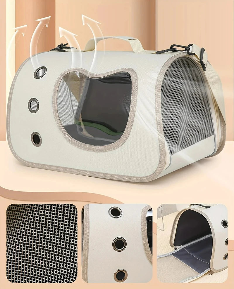 Pet carrier with clear sides on a beige background