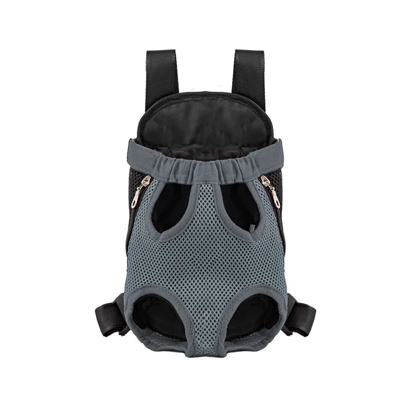 Gray pet carrier backpack with mesh design on a white background