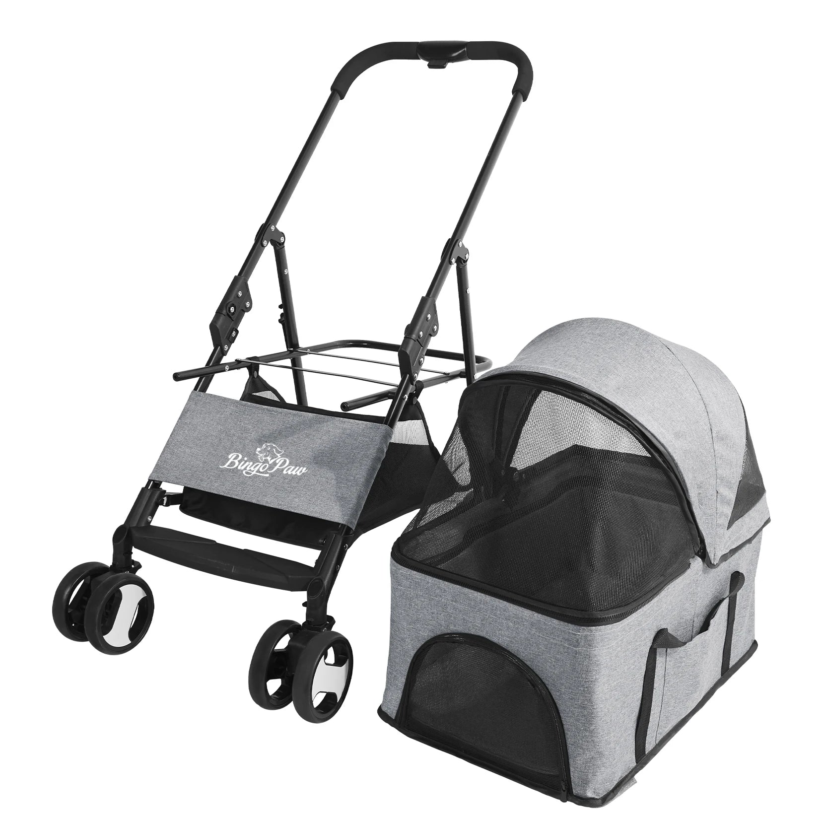Pet stroller and carrier with 'Bella Paw' branding on a white background