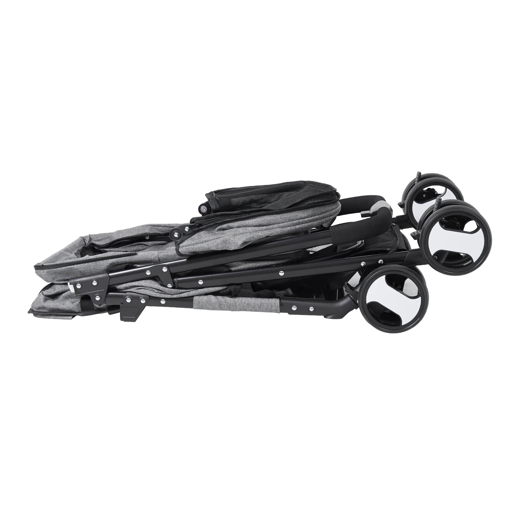 Folded stroller on a white background