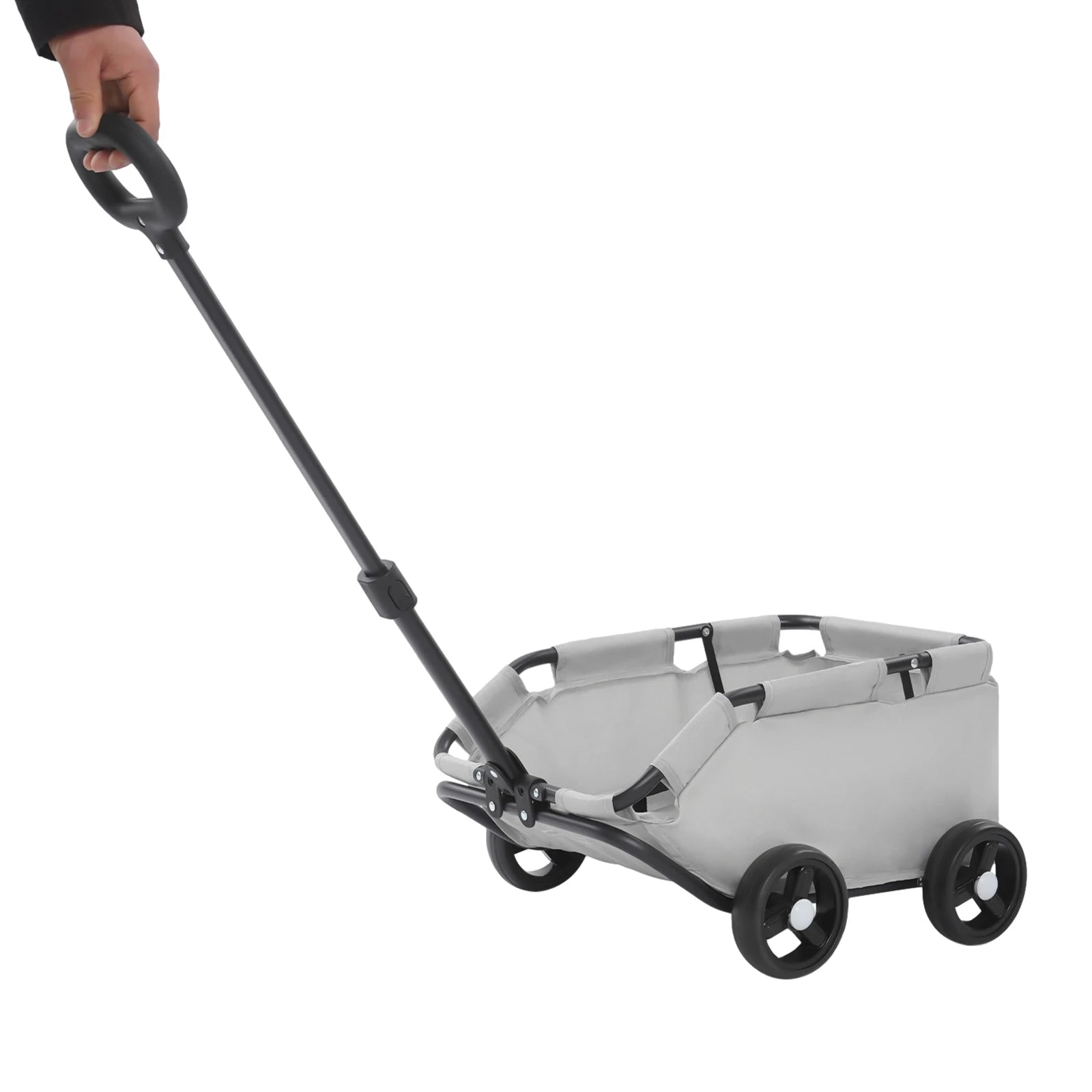 Gray pull cart with a handle on a white background