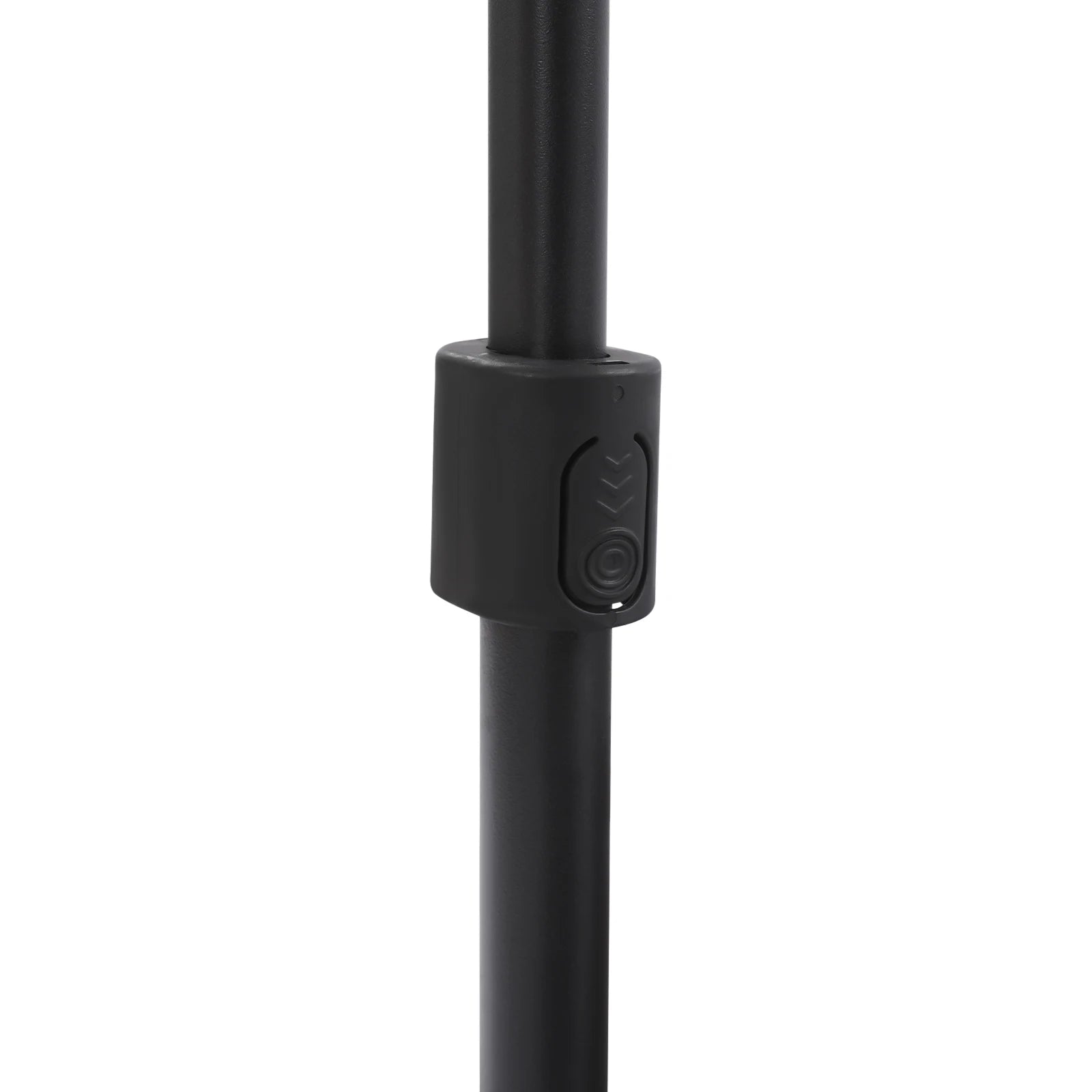 Black metal rod with a cylindrical connector on a white background