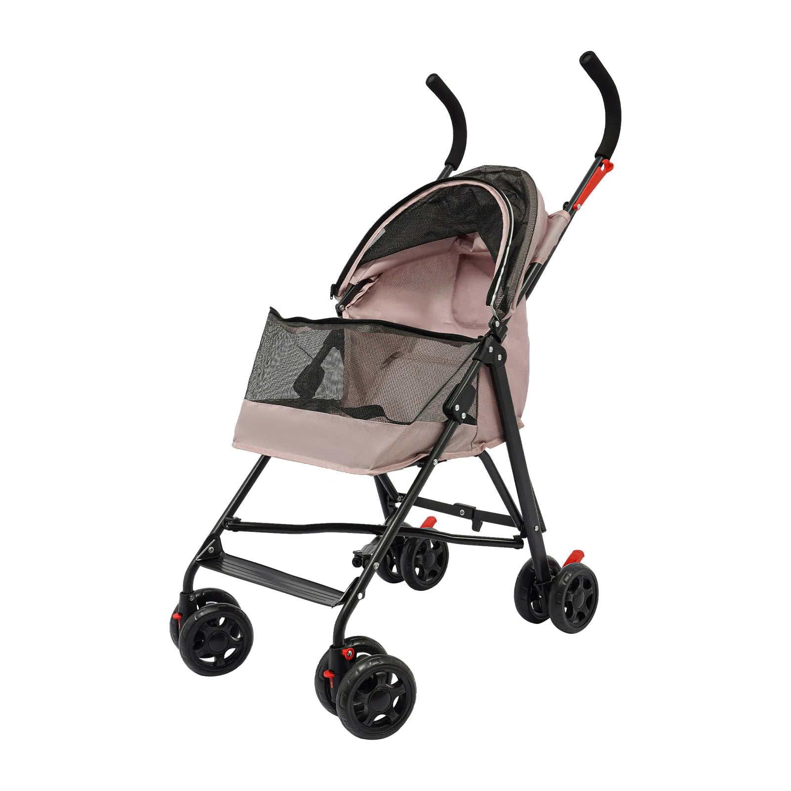 Pet stroller with a beige cover on a white background