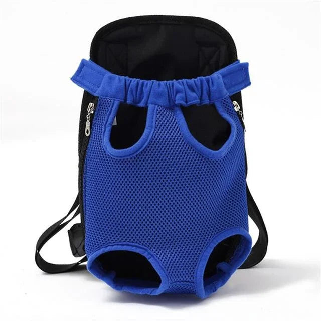 Blue pet carrier backpack on a white background