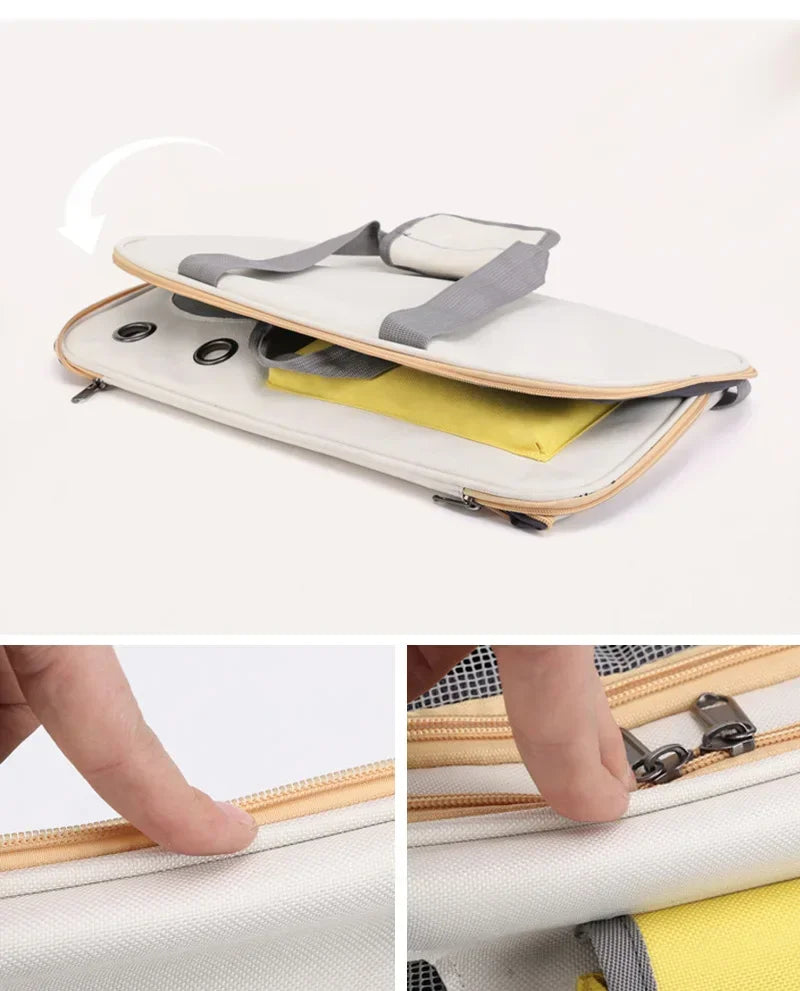 Collapsible chair with storage bag on a white background