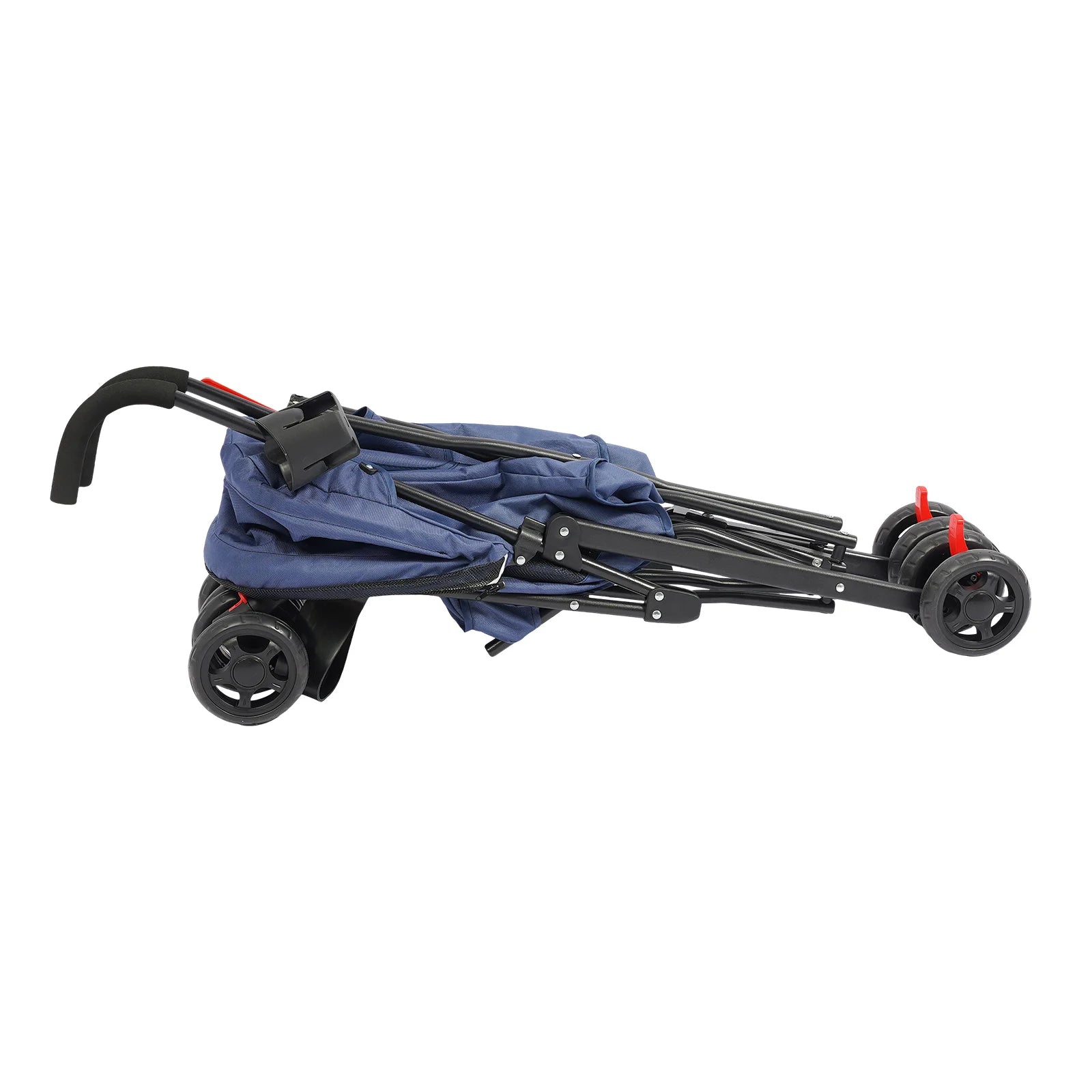 Collapsible stroller with blue cover on a white background