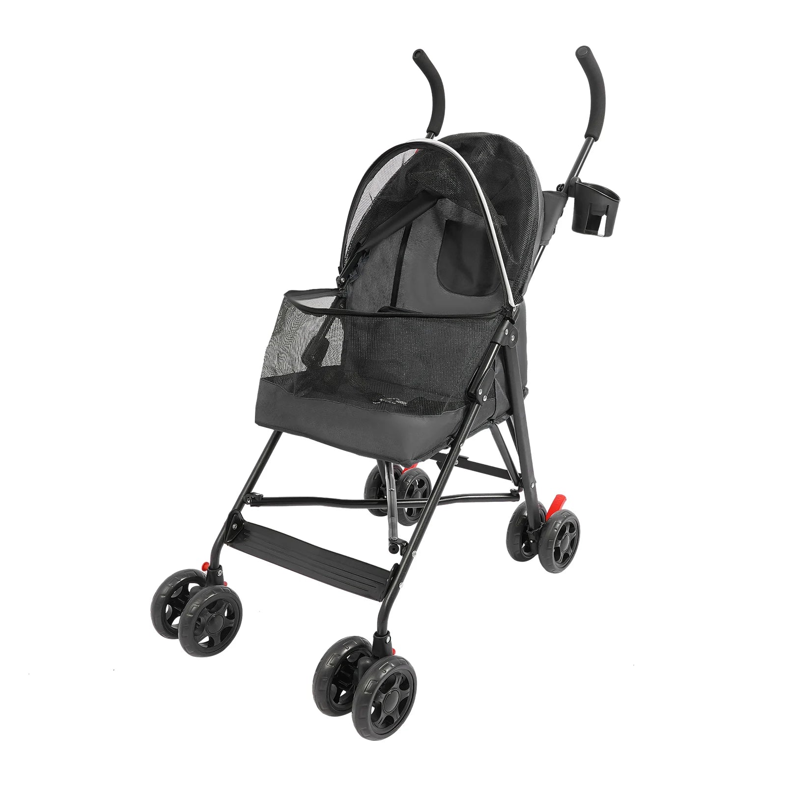 Black pet stroller on a white background