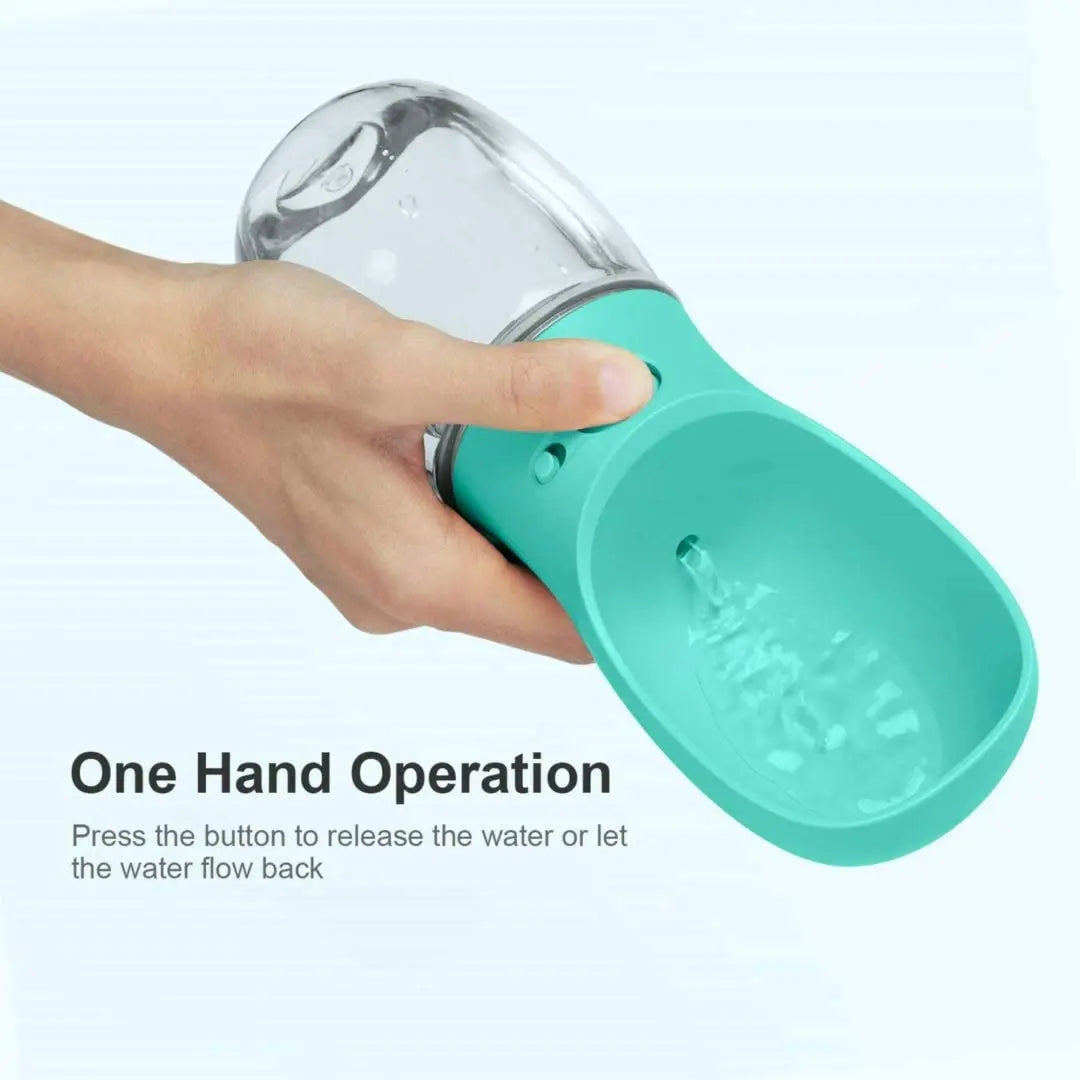 Turquoise water bottle with clear cap held by a hand on a white background