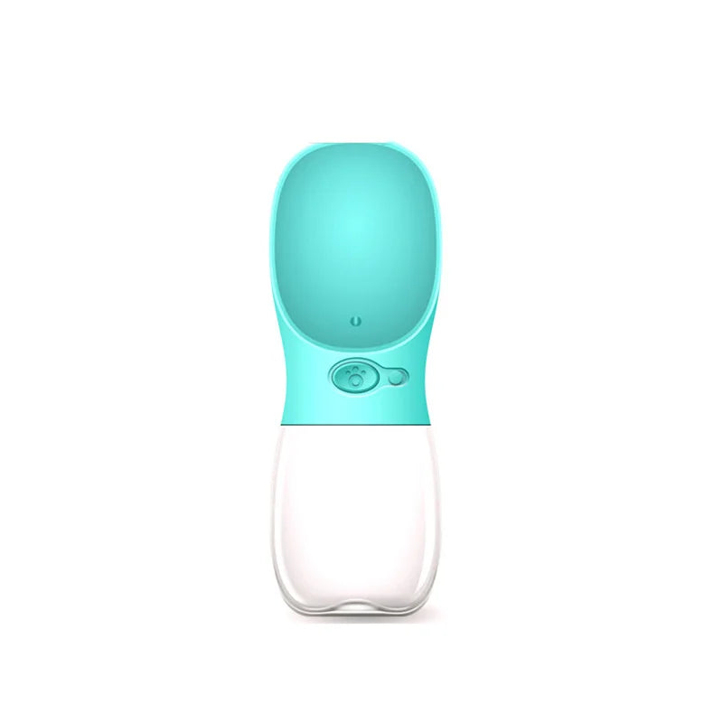 Turquoise pet water bottle on a white background
