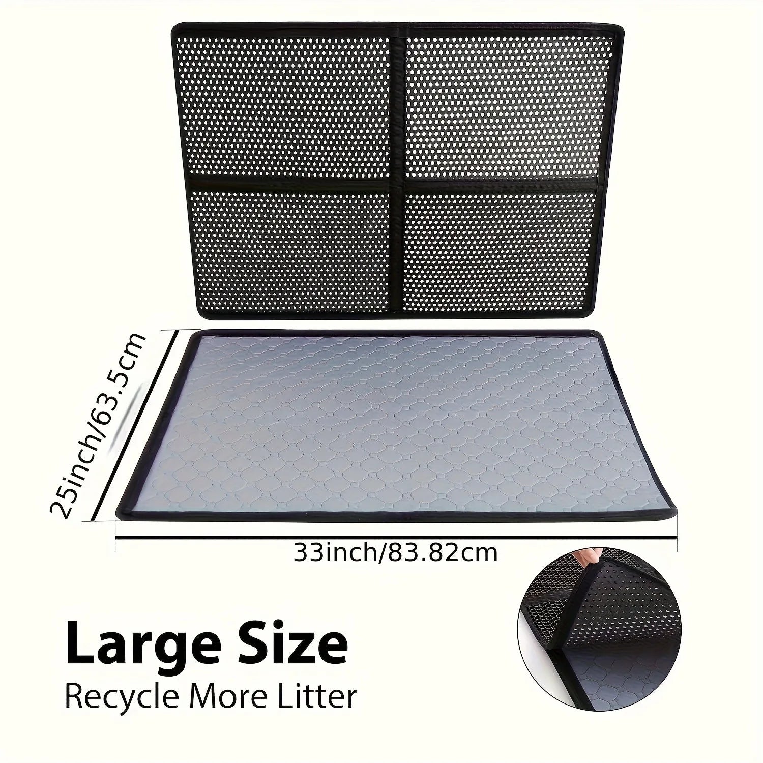Large size pet mat with grid design and dimensions on a white background