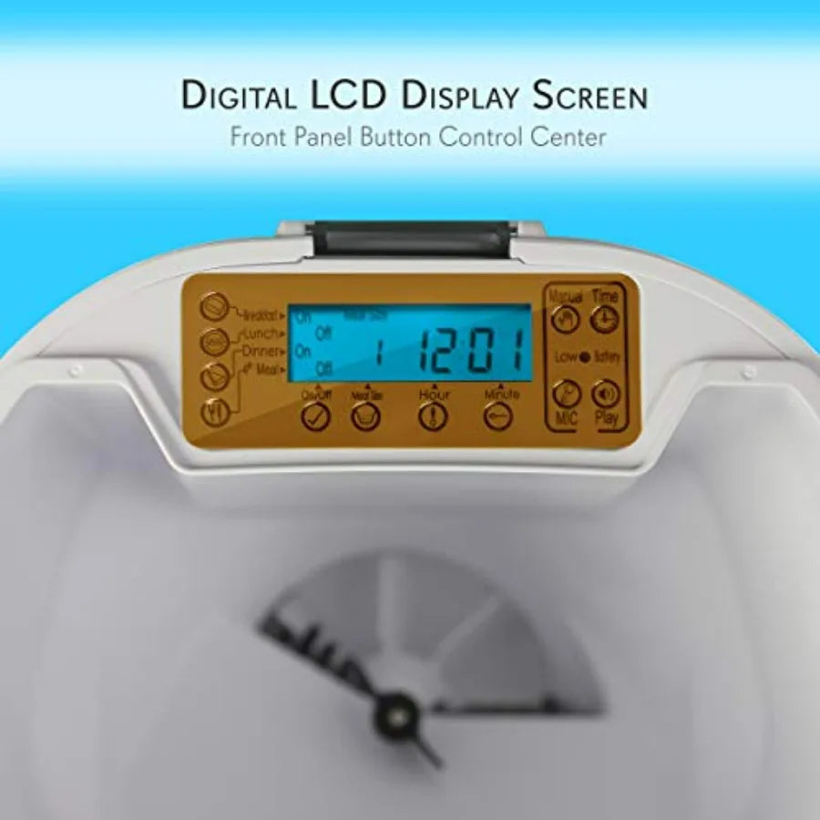 Digital LCD display screen on a control center with a blue background
