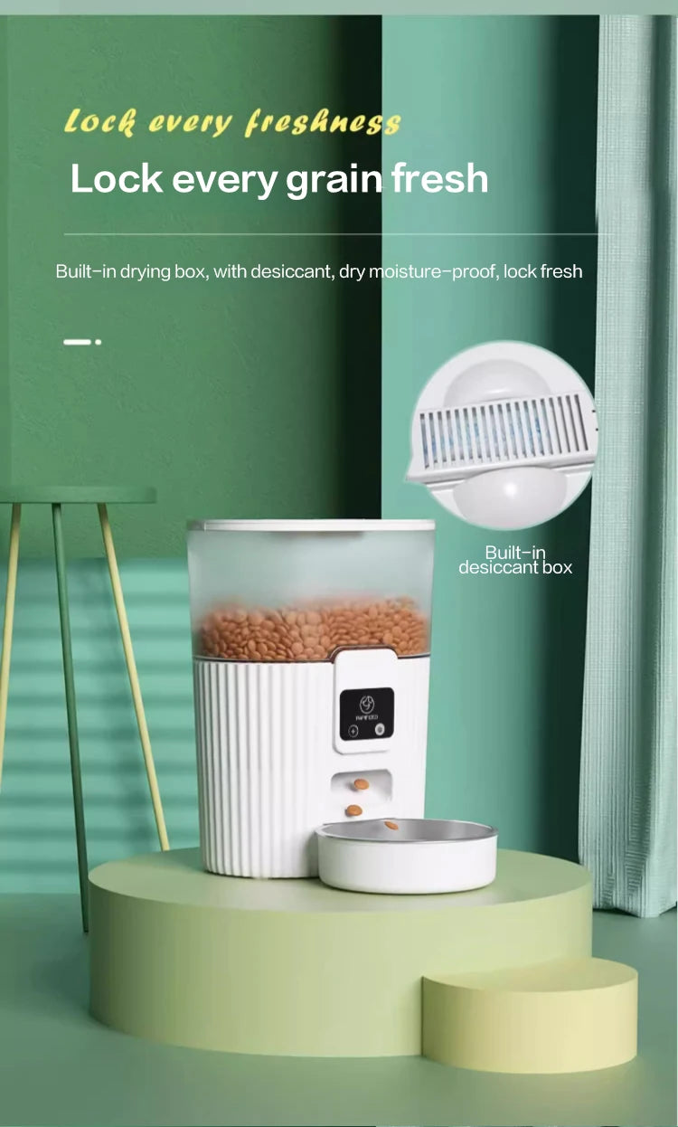 White grain storage container with a drying box feature on a green background