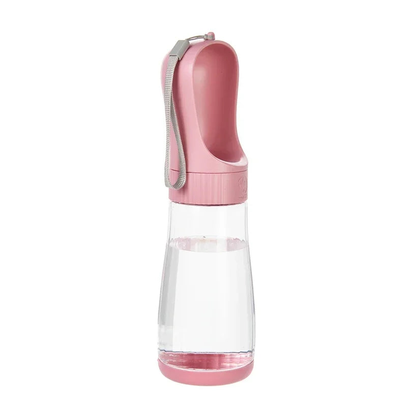Pink water bottle with a clear section on a white background