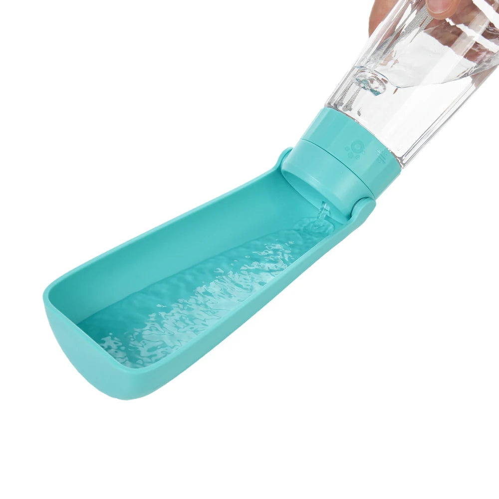 Teal pet water bottle with clear top on a white background