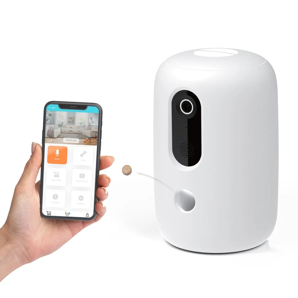 Smart home security device with a smartphone app on a white background