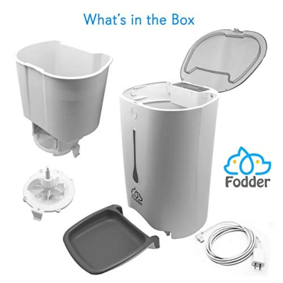 Fodder pet product packaging with various components on a white background