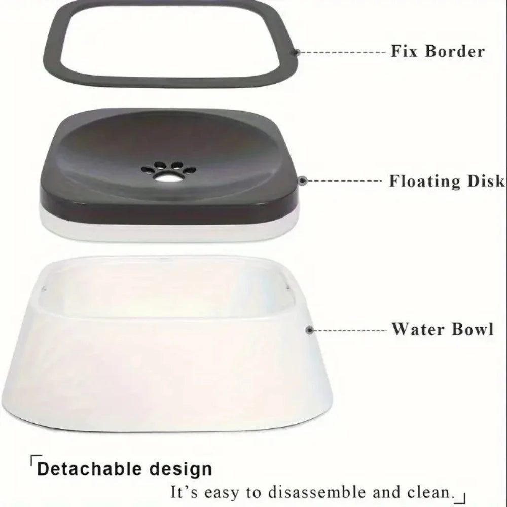 Diagram of a pet water bowl with labeled parts on a white background