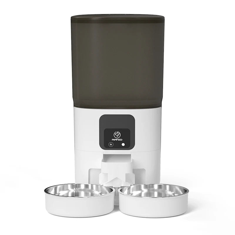 Pet feeder with two bowls on a white background