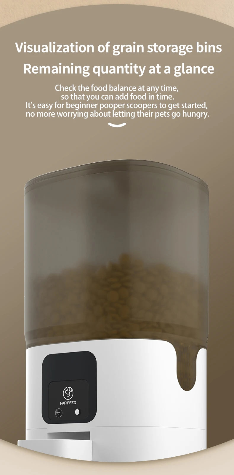 Grain storage bin with digital display on a beige background