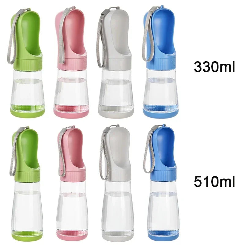 Set of four portable water bottles in different colors with capacity labels on a white background.