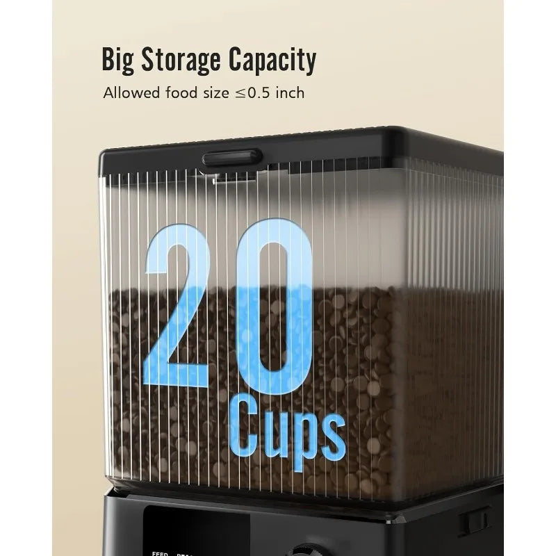 Storage container with '20 Cups' text and 'Big Storage Capacity' label on a beige background